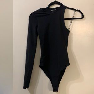 ZARA one shoulder open back black bodysuit NWT